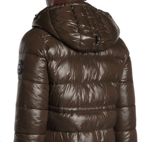 michael kors water-resistant hooded shiny logo print nylon puffer jacket|Logo Print Quilted Puffer Jacket .